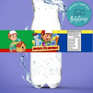 Handy Manny Birthday Water Bottle Label Template to Print at Home Instant Download