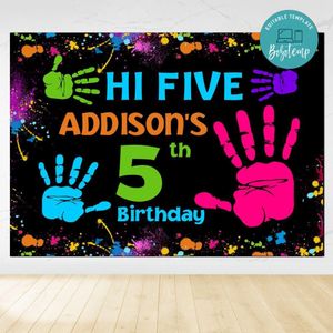 Hi Five Birthday Backdrop Digital File Template Instant Download