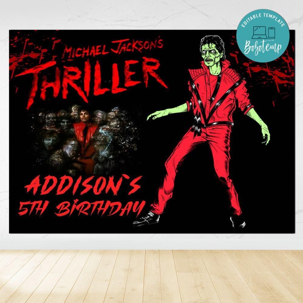 Michael Jackson Thriller Birthday Backdrop Digital File Template Instant Download