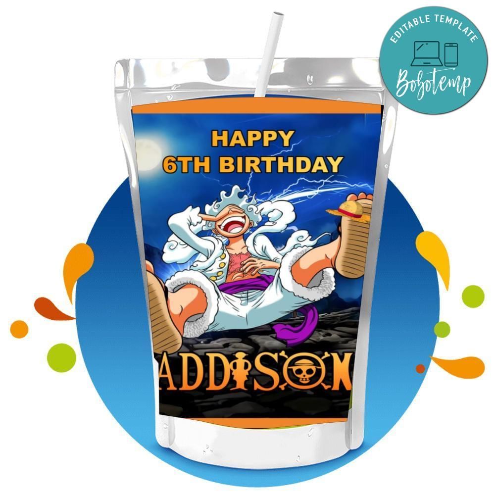 Luffy gear 5 Capri Sun Birthday Label Digital File Printable Instant Download
