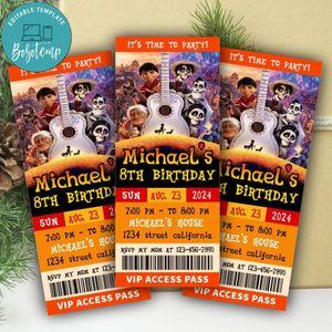 Coco Disney Ticket Invitation Customizable Template Instant Download