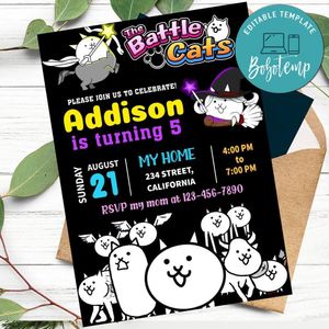 The Battle cats Invitation Customizable Template to Print at Home Instant Download