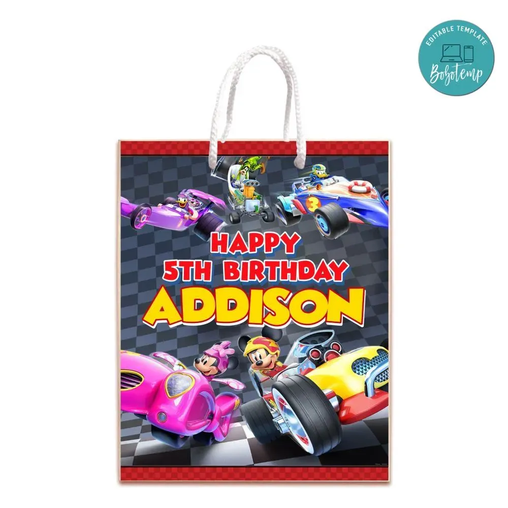Mickey Roadster Racers Gift Bag Label Template Printable DIY | Bobotemp
