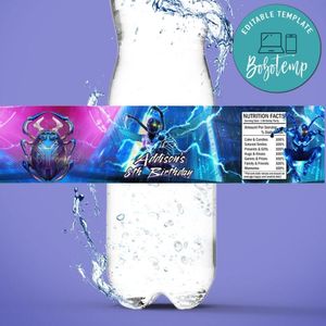 Blue beetle Bottle Label Birthday Water Bottle Label Template to Print at Home Instant Download