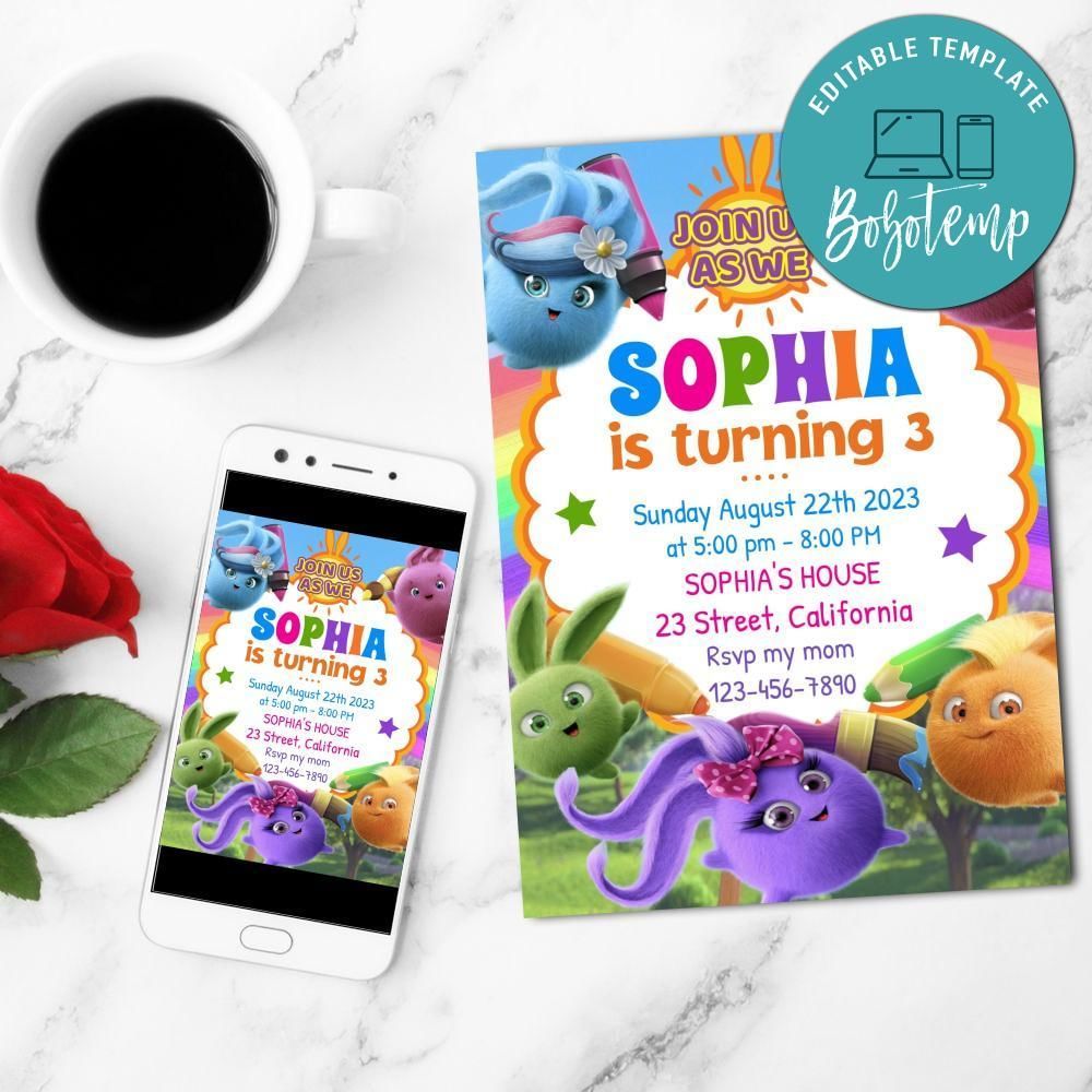 Sunny Bunnies Mobile Invite Customizable Template Instant Download