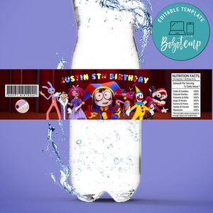 Digital Circus Birthday Water Bottle Label Template To Print At Home Instant Download