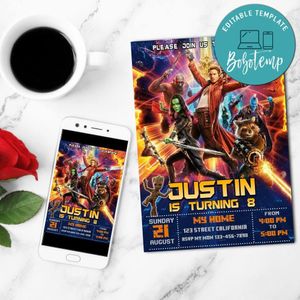 Guardians Of The Galaxy Birthday Flyer Customizable Template to Print at Home Instant Download