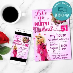 Muppets Miss Piggy Birthday Invitation Customizable Template to Print at Home Instant Download