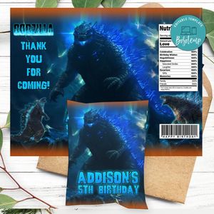 Godzilla Birthday Party Chip Bag Digital File Printable Instant Download