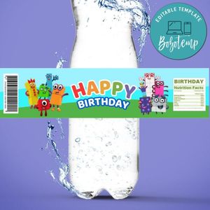 Numberblocks Birthday Water Bottle Label Template to Print at Home Instant Download