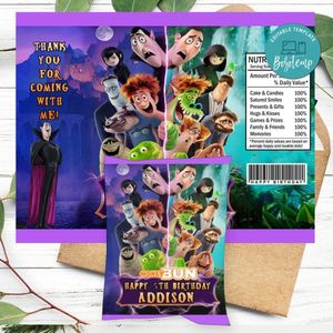 Hotel Transylvania 4 Birthday Honey Buns Snack Bag Label Customizable Instant Download