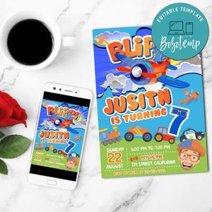 Blippi Birthday Mobile Invite Customizable Template Instant Download