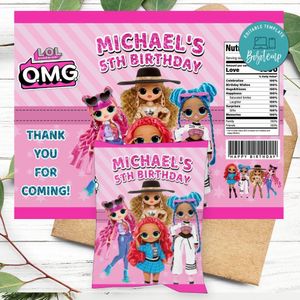 Omg surprise Birthday Party Chip Bag Digital File Printable Instant Download