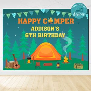 Camping Birthday Backdrop Digital File Template Instant Download