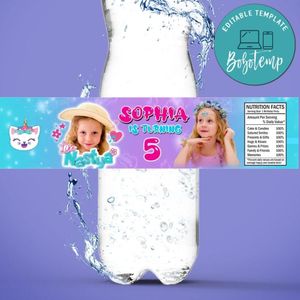 Nastya Birthday Water Bottle Label Template to Print at Home Instant Download