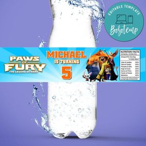 Paws of fury Birthday Water Bottle Label Template to Print at Home Instant Download