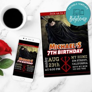 Berserk Birthday Invitation Customizable Template to Print at Home Instant Download