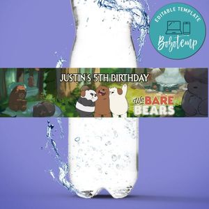 We Bare Bears Birthday Water Bottle Label Template to Print at Home Instant Download