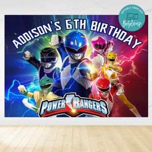 Power Rangers Birthday Backdrop Digital File Template Instant Download