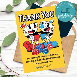 Cuphead Thank You Card Customizable Template To Print At Home Instant Download