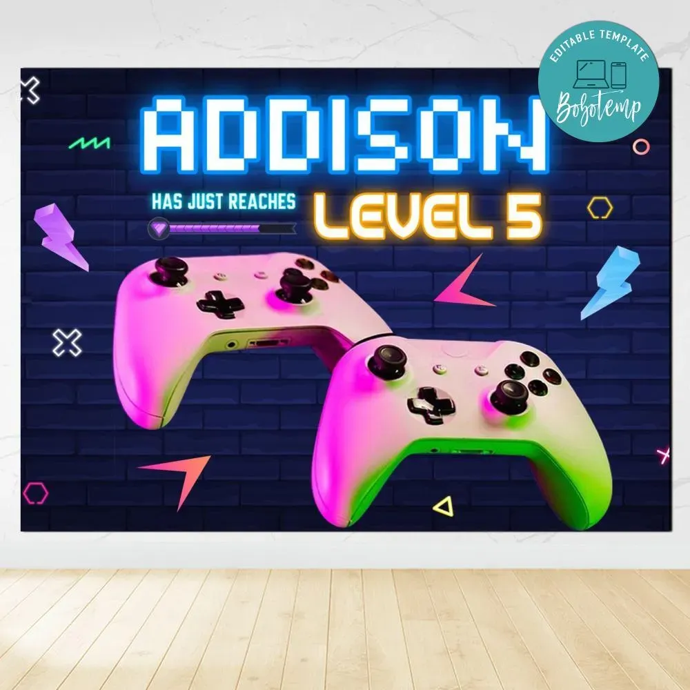 Video Game Birthday Backdrop Digital File Template | Bobotemp Shop