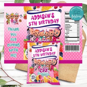 Cry Babies Birthday Party Fruit Snack Bag Digital File Printable Instant Download