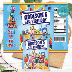 Oddbods Birthday Party Fruit Snack Bag Digital File Printable Instant Download