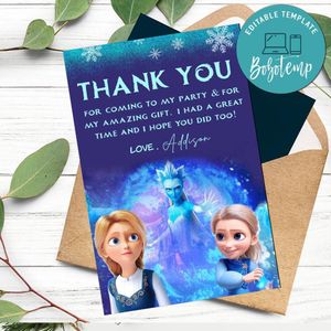 The Snow Queen And The Princess Thank You Card Customizable Template To Print At Home Instant Download