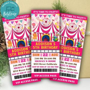 Pink Carnival Ticket Invitation Customizable Template Instant Download
