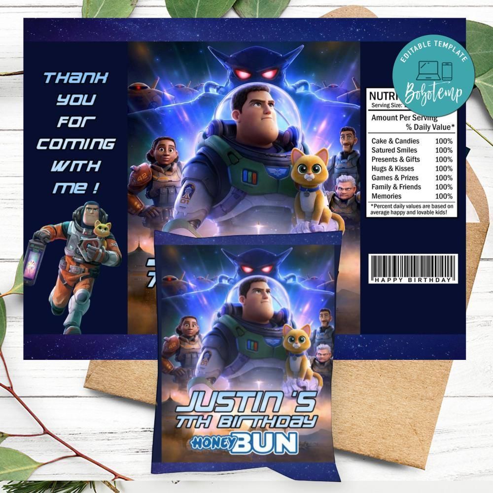 Lightyear Birthday Honey Buns Snack Bag Label Customizable Instant Download