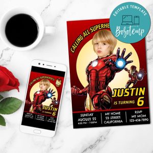 Iron Man Invitation with Photo Customizable Template to Print at Home Instant Download