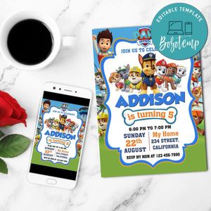 Paw Patrol The Movie Birthday Mobile Invite Customizable Template Instant Download