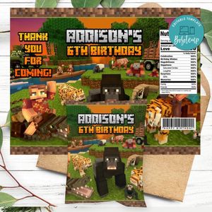 Jungle Minecraft Birthday Party Chip Bag Digital File Printable Instant Download