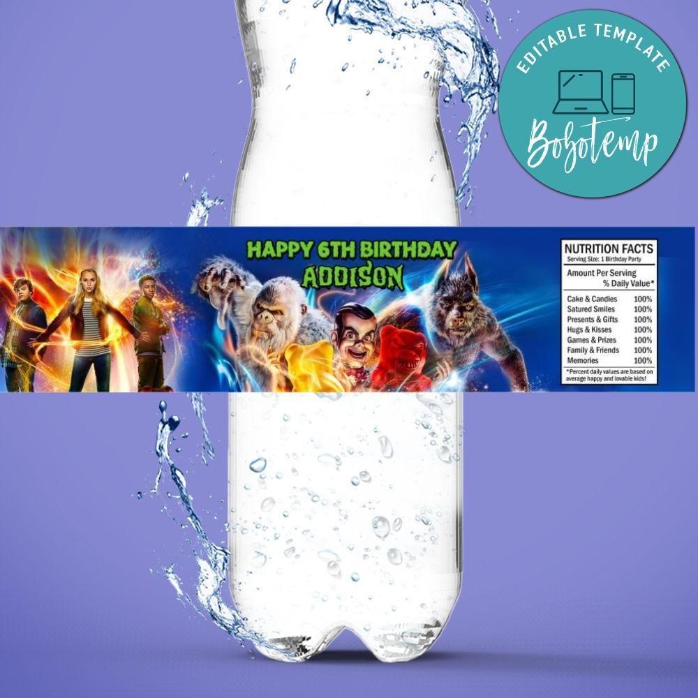 Goosebumps Bottle Label Birthday Water Bottle Label Template to Print at Home Instant Download