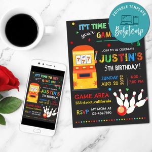 Main Event Laser Tag Bowling Arcade Birthday Mobile Invite Customizable Template Instant Download
