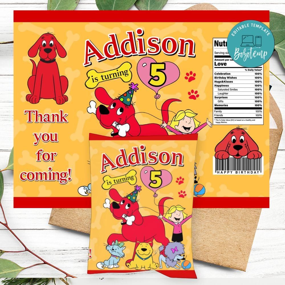 Clifford Birthday Party Chip Bag Digital File DIY | Bobotemp