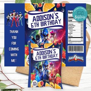 Power Rangers Birthday Party Fruit Snack Bag Digital File Printable Instant Download