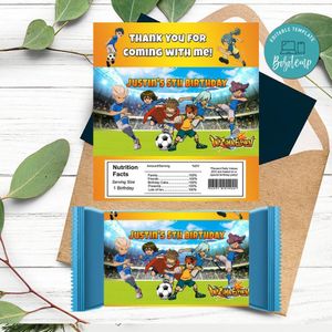 Inazuma Eleven Candy bar Label Customizable Template Instant Download