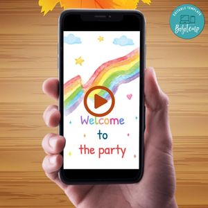 Rainbow Birthday Video Invitation Digital Template Customizable Instant Download