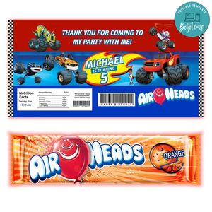 Blaze And The Monster Airhead Candy Wrapper Template Printable Instant Download