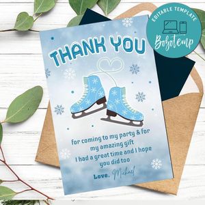 Ice Skating Thank You Card Customizable Template To Print At Home Instant Download