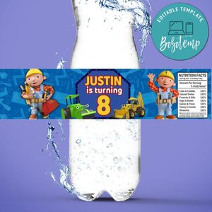 Bob the Builder Birthday Water Bottle Label Template to Print at Home Instant Download