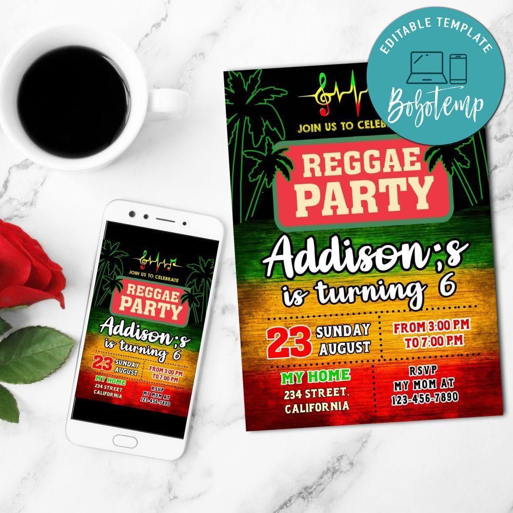 Reggae Party Invitation Customizable Template DIY | Bobotemp Shop