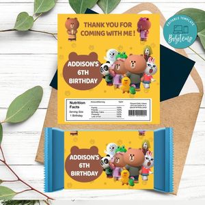 Brown and Friends Candy bar Label Customizable Template Instant Download