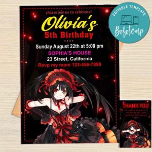 Kurumi Tokisaki Invitation Template Free Thank You Card Printable
