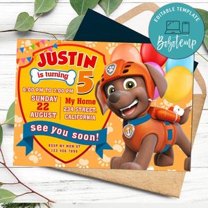 Zuma paw patrol Invitation Customizable Template to Print at Home Instant Download