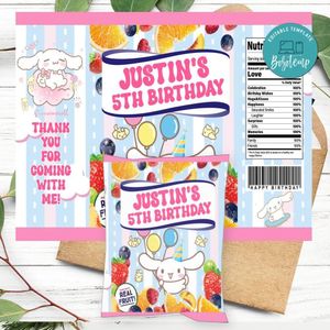 Cinnamoroll Birthday Party Fruit Snack Bag Digital File Printable Instant Download