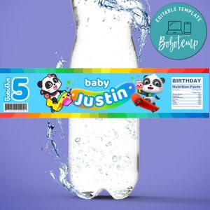 Baby Bus Panda Birthday Water Bottle Label Template to Print at Home Instant Download