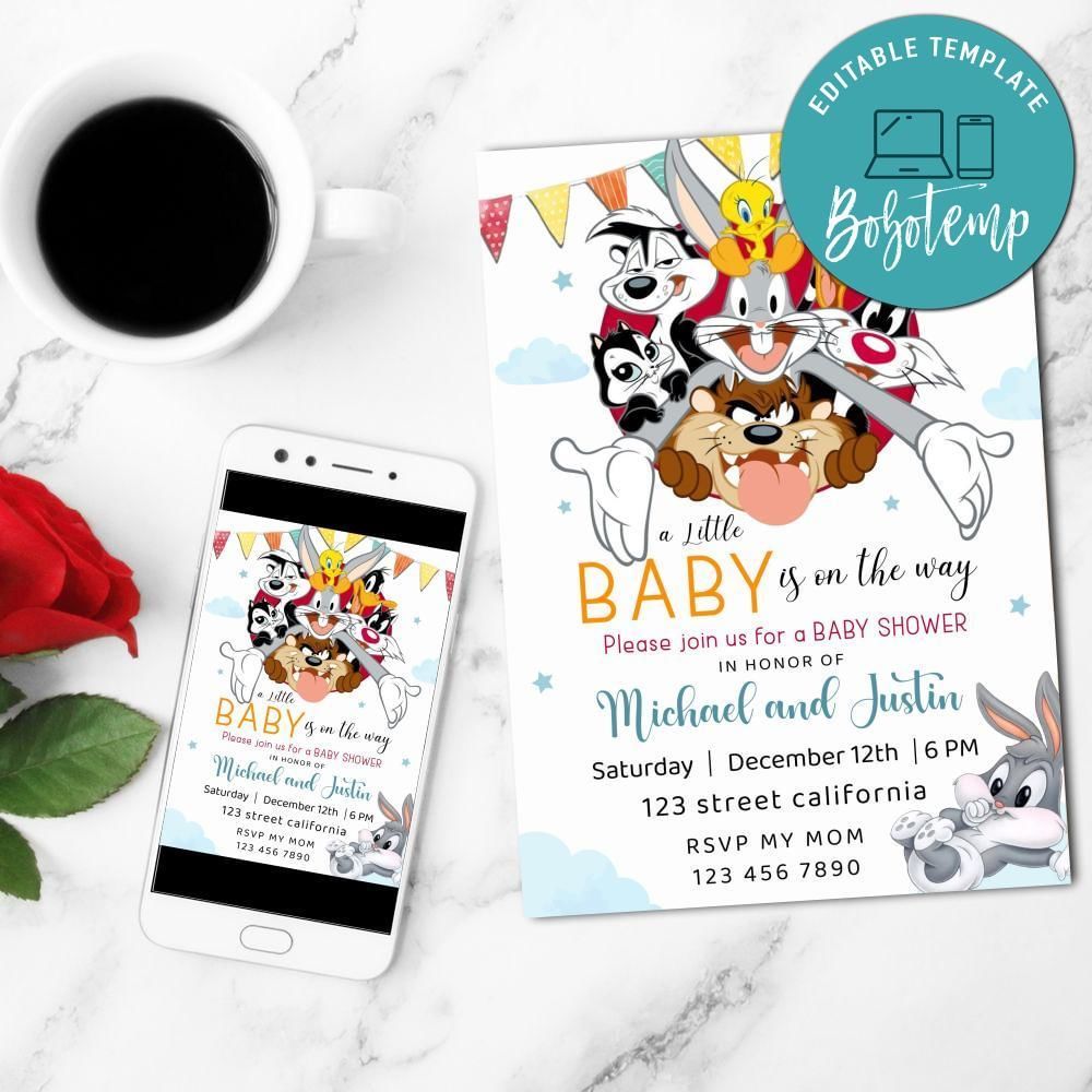Baby looney tunes Baby Shower Invitation Template  Printable