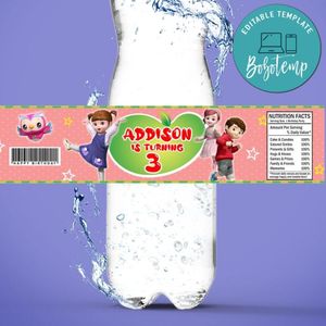 Kongsuni and friends Birthday Water Bottle Label Template to Print at Home Instant Download